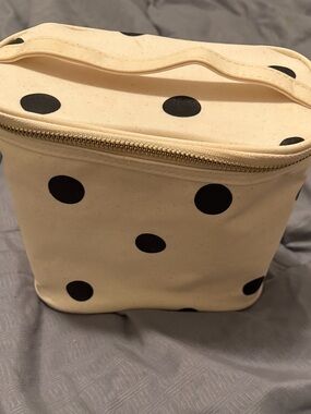 kate spade Cream Canvas Cosmetic Case or Lunch tote with Black Polka Dots
